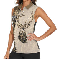 Personalized Born to Hunt Women Sleeveless Polo Shirt Deer Hunting Lacing Detail and Camo Traditional