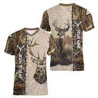 Personalized Born to Hunt Women V-Neck T-Shirt Deer Hunting Lacing Detail and Camo Traditional