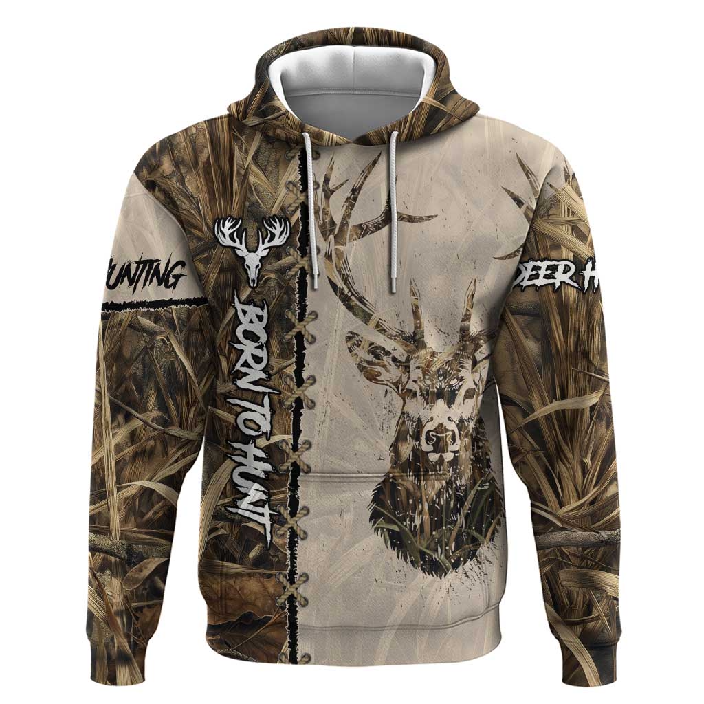 Personalized Born to Hunt Zip Hoodie Deer Hunting Lacing Detail and Camo Traditional