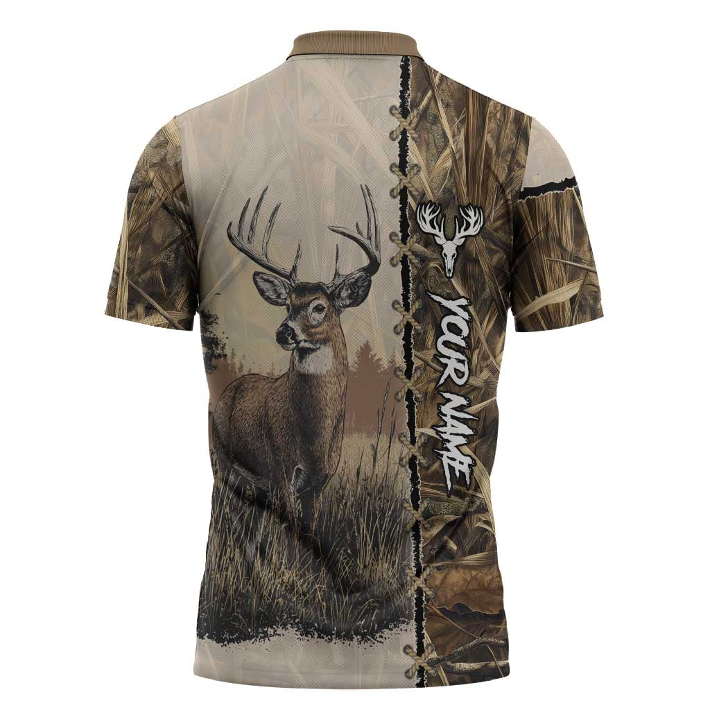 Personalized Born to Hunt Zipper Polo Shirt Deer Hunting Lacing Detail and Camo Traditional