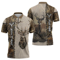 Personalized Born to Hunt Zipper Polo Shirt Deer Hunting Lacing Detail and Camo Traditional