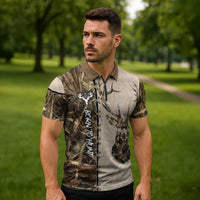 Personalized Born to Hunt Zipper Polo Shirt Deer Hunting Lacing Detail and Camo Traditional