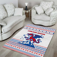 Slovenian Winter Area Rug Ljubljana Dragon with Nordic Snowflakes and Alpine Vibes