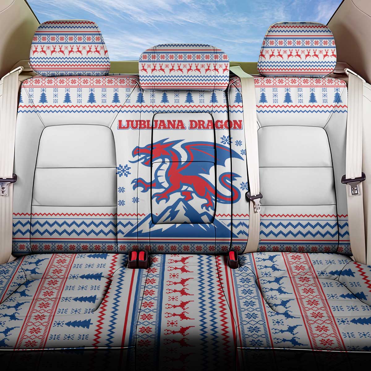 Slovenian Winter Back Car Seat Cover Ljubljana Dragon with Nordic Snowflakes and Alpine Vibes