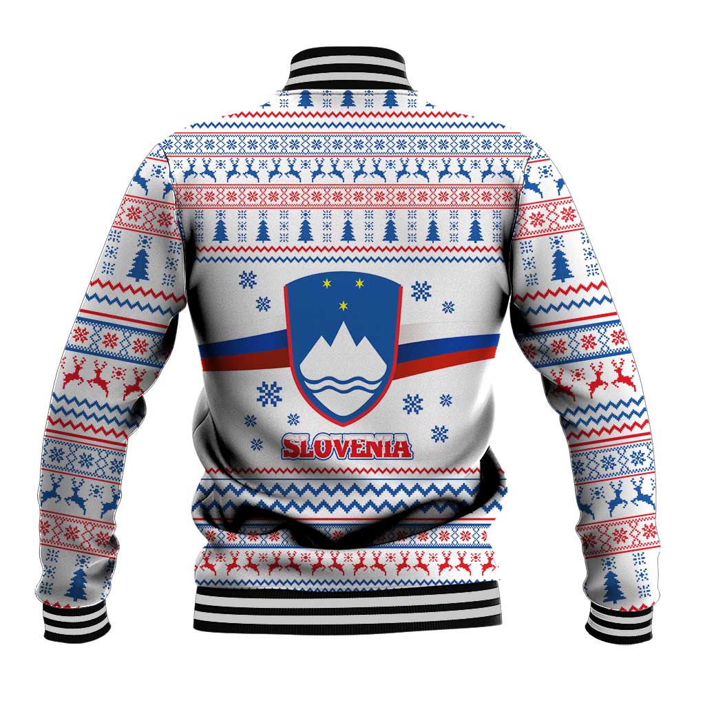 Slovenian Winter Baseball Jacket Ljubljana Dragon with Nordic Snowflakes and Alpine Vibes