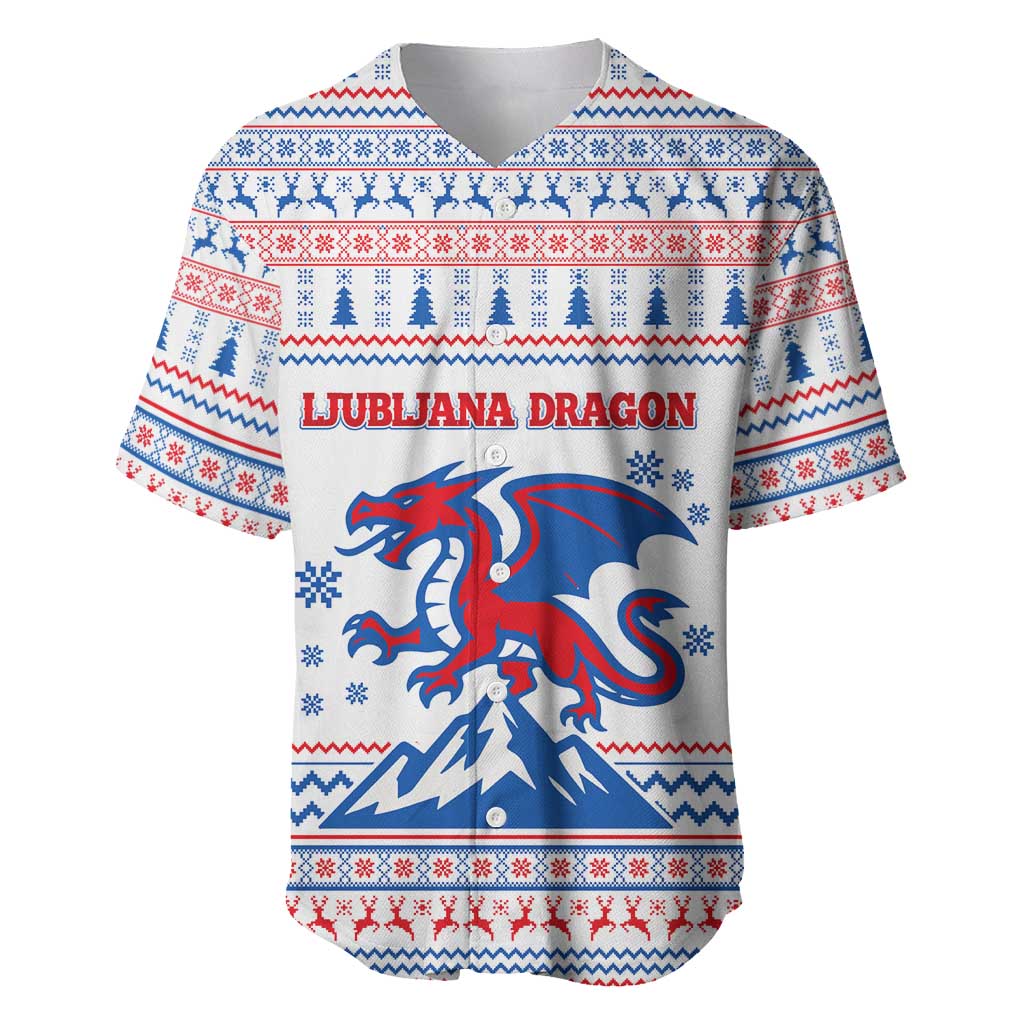 Slovenian Winter Baseball Jersey Ljubljana Dragon with Nordic Snowflakes and Alpine Vibes