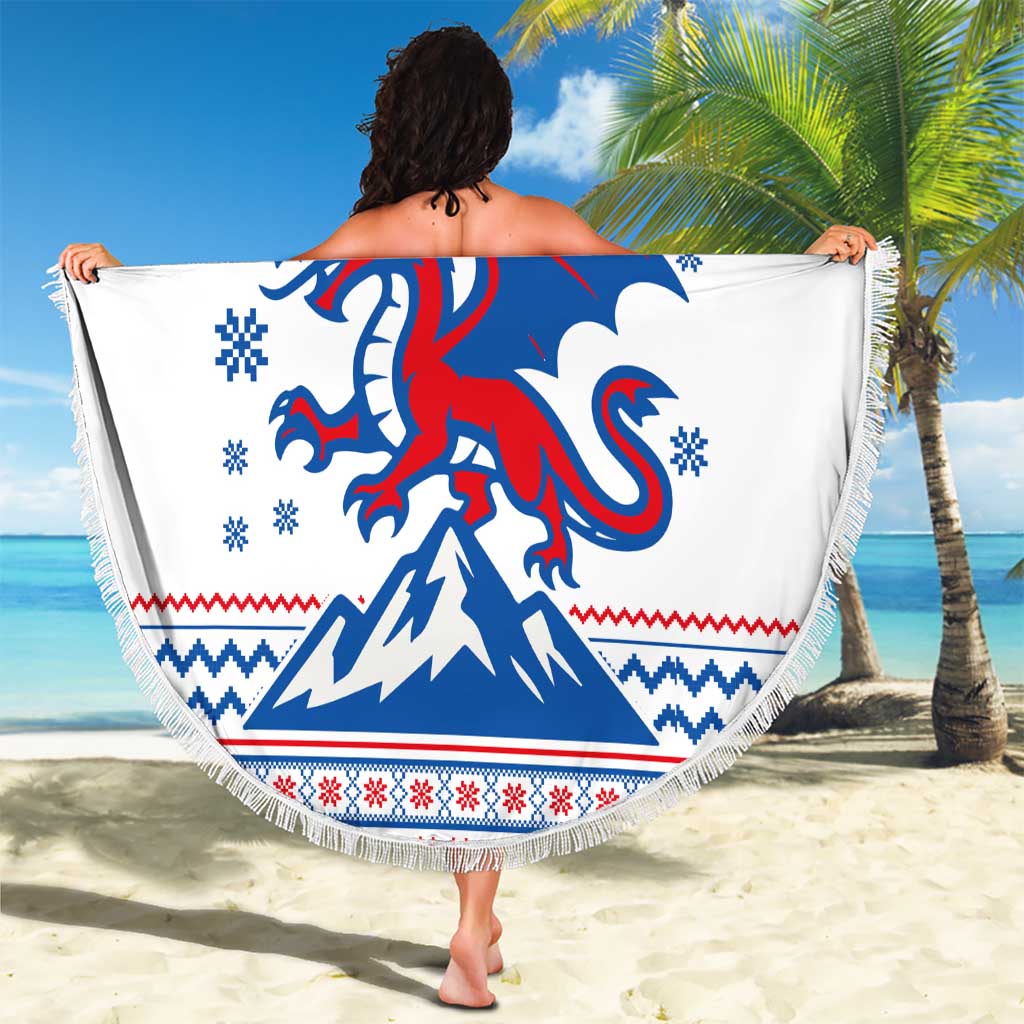 Slovenian Winter Beach Blanket Ljubljana Dragon with Nordic Snowflakes and Alpine Vibes