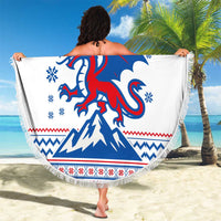 Slovenian Winter Beach Blanket Ljubljana Dragon with Nordic Snowflakes and Alpine Vibes