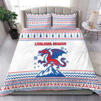 Slovenian Winter Bedding Set Ljubljana Dragon with Nordic Snowflakes and Alpine Vibes