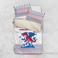 Slovenian Winter Bedding Set Ljubljana Dragon with Nordic Snowflakes and Alpine Vibes