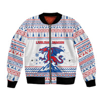 Slovenian Winter Bomber Jacket Ljubljana Dragon with Nordic Snowflakes and Alpine Vibes