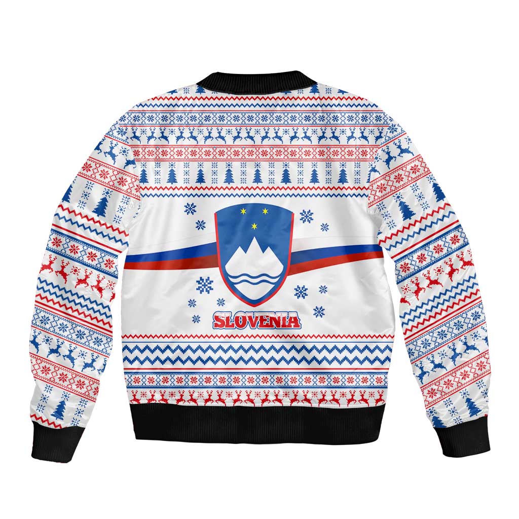 Slovenian Winter Bomber Jacket Ljubljana Dragon with Nordic Snowflakes and Alpine Vibes