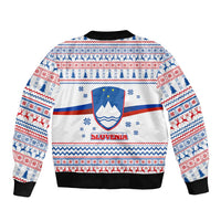 Slovenian Winter Bomber Jacket Ljubljana Dragon with Nordic Snowflakes and Alpine Vibes