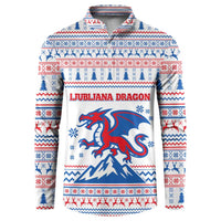 Slovenian Winter Button Sweatshirt Ljubljana Dragon with Nordic Snowflakes and Alpine Vibes