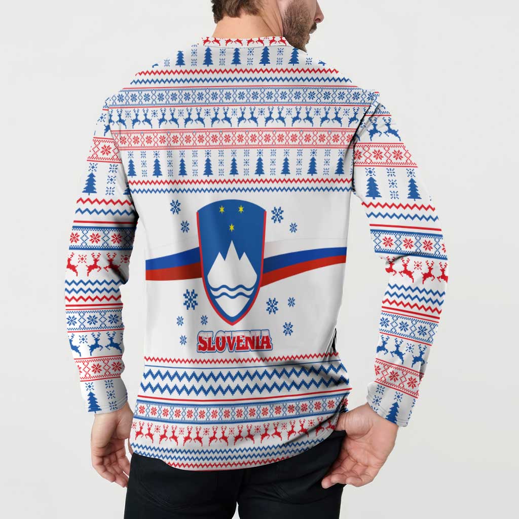 Slovenian Winter Button Sweatshirt Ljubljana Dragon with Nordic Snowflakes and Alpine Vibes