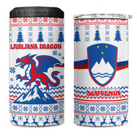 Slovenian Winter 4 in 1 Can Cooler Tumbler Ljubljana Dragon with Nordic Snowflakes and Alpine Vibes