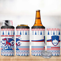 Slovenian Winter 4 in 1 Can Cooler Tumbler Ljubljana Dragon with Nordic Snowflakes and Alpine Vibes