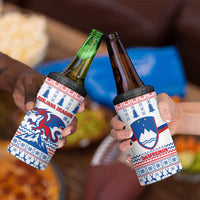 Slovenian Winter 4 in 1 Can Cooler Tumbler Ljubljana Dragon with Nordic Snowflakes and Alpine Vibes