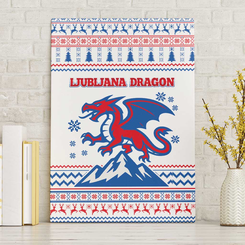 Slovenian Winter Canvas Wall Art Ljubljana Dragon with Nordic Snowflakes and Alpine Vibes
