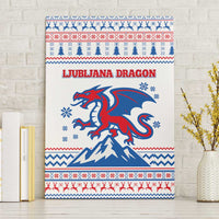 Slovenian Winter Canvas Wall Art Ljubljana Dragon with Nordic Snowflakes and Alpine Vibes