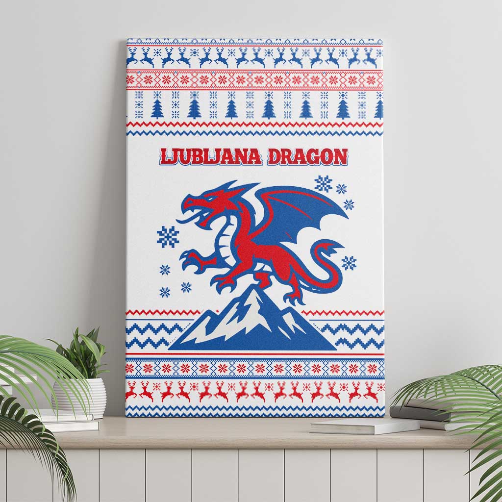 Slovenian Winter Canvas Wall Art Ljubljana Dragon with Nordic Snowflakes and Alpine Vibes