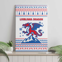 Slovenian Winter Canvas Wall Art Ljubljana Dragon with Nordic Snowflakes and Alpine Vibes