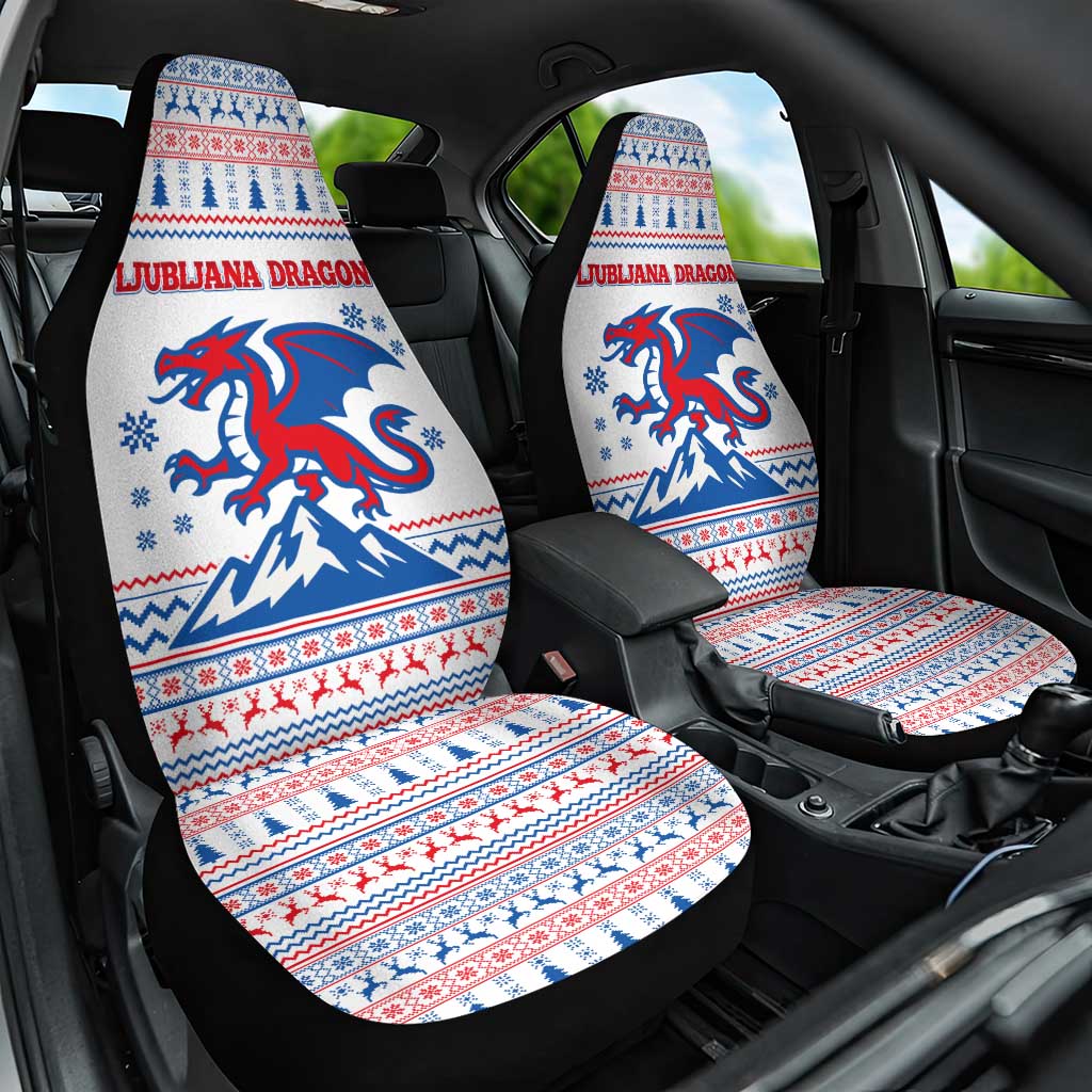 Slovenian Winter Car Seat Cover Ljubljana Dragon with Nordic Snowflakes and Alpine Vibes