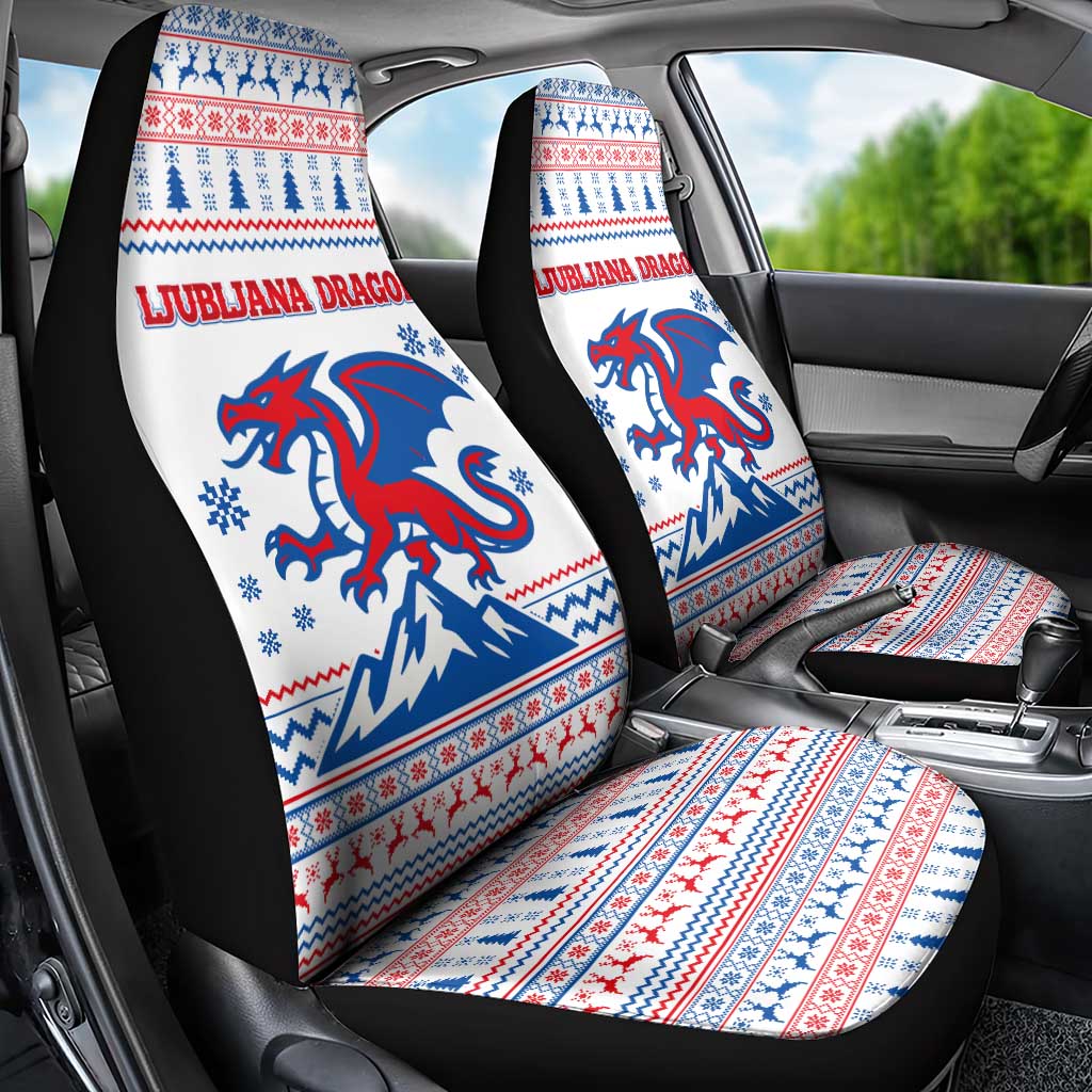 Slovenian Winter Car Seat Cover Ljubljana Dragon with Nordic Snowflakes and Alpine Vibes