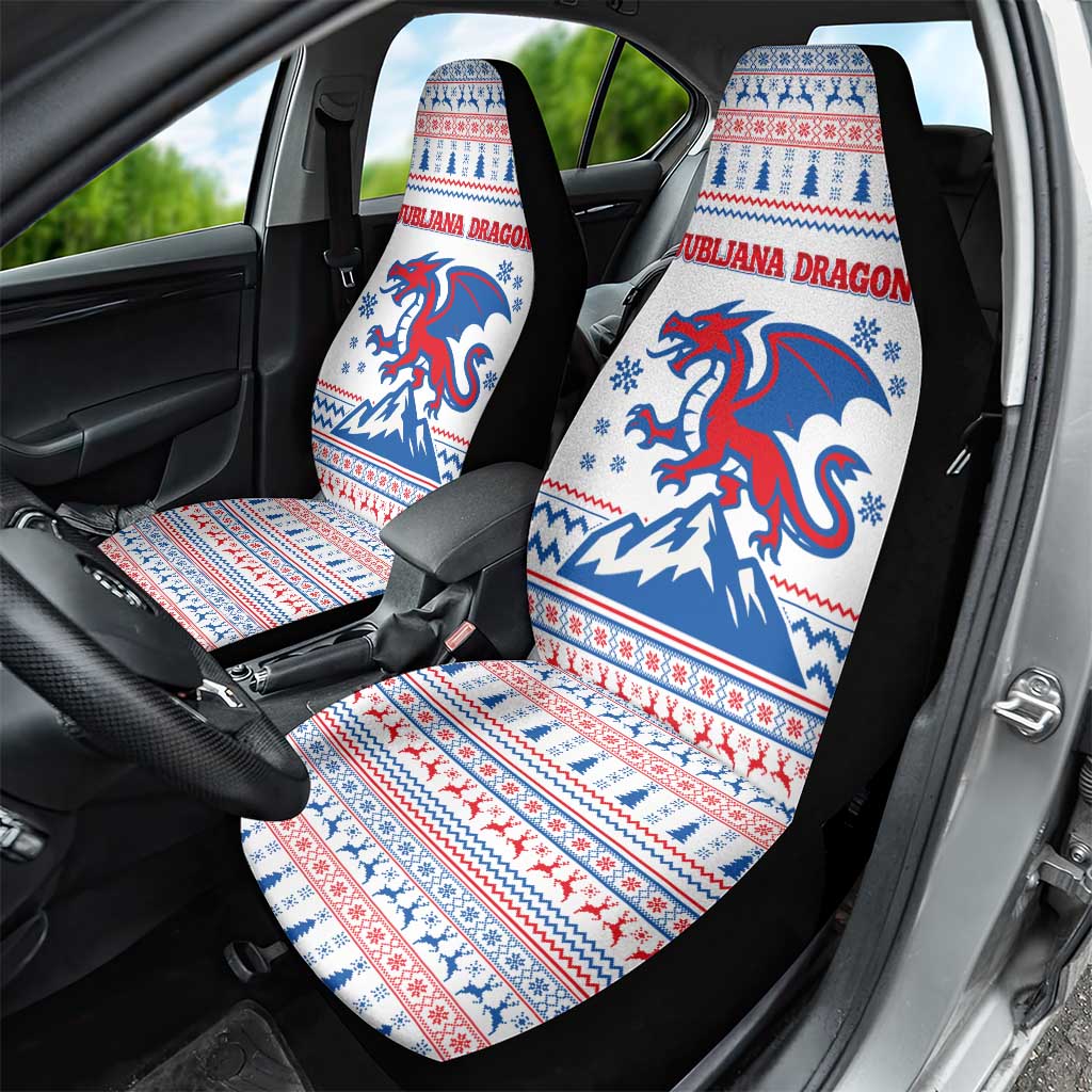 Slovenian Winter Car Seat Cover Ljubljana Dragon with Nordic Snowflakes and Alpine Vibes