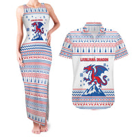 Slovenian Winter Couples Matching Tank Maxi Dress and Hawaiian Shirt Ljubljana Dragon with Nordic Snowflakes and Alpine Vibes