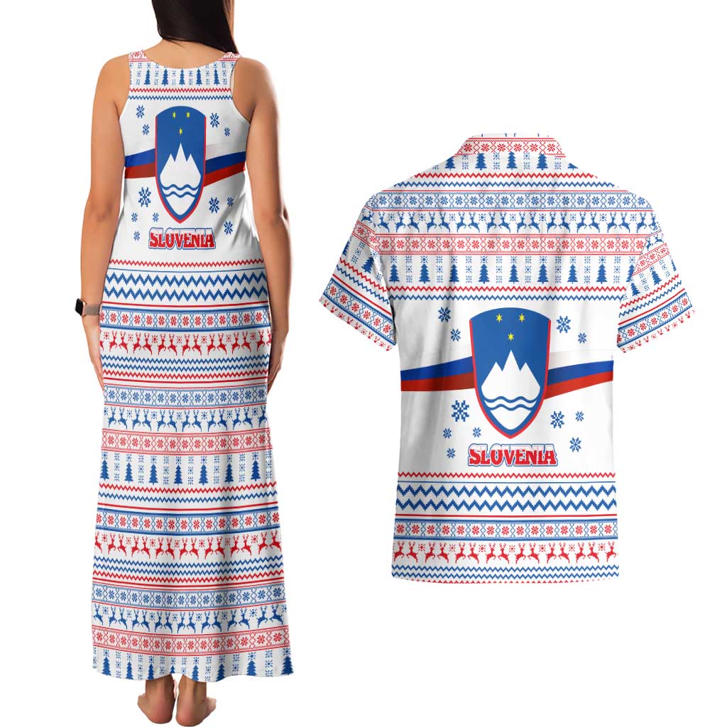 Slovenian Winter Couples Matching Tank Maxi Dress and Hawaiian Shirt Ljubljana Dragon with Nordic Snowflakes and Alpine Vibes