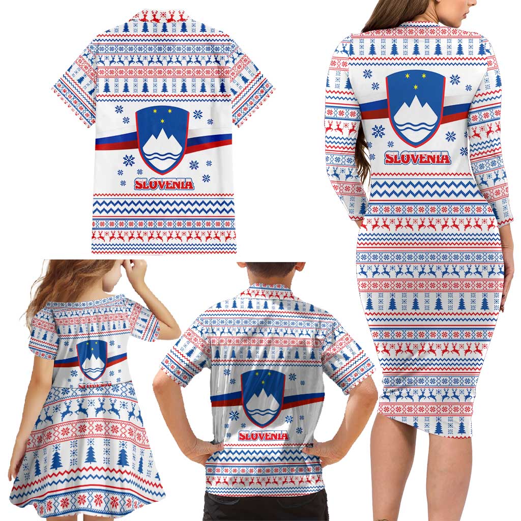 Slovenian Winter Family Matching Long Sleeve Bodycon Dress and Hawaiian Shirt Ljubljana Dragon with Nordic Snowflakes and Alpine Vibes