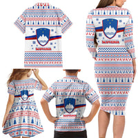 Slovenian Winter Family Matching Long Sleeve Bodycon Dress and Hawaiian Shirt Ljubljana Dragon with Nordic Snowflakes and Alpine Vibes