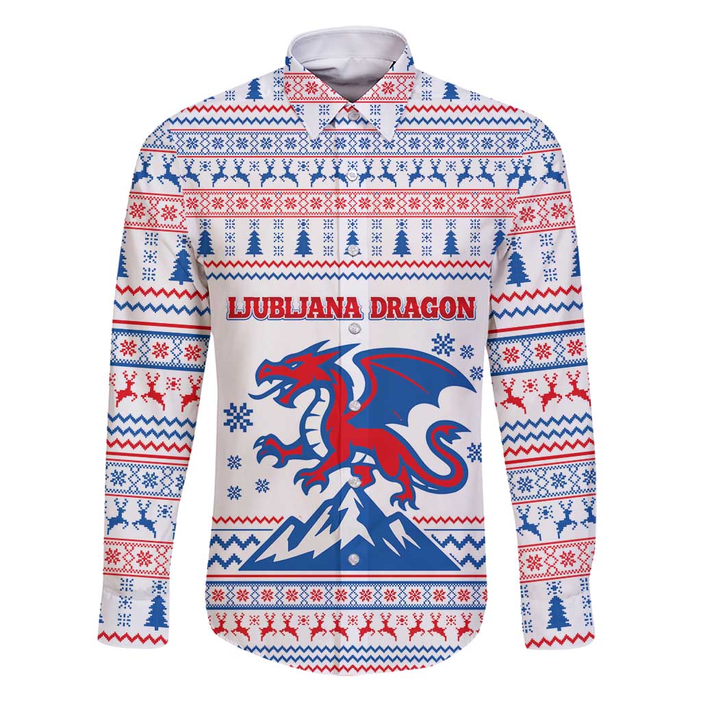 Slovenian Winter Family Matching Long Sleeve Bodycon Dress and Hawaiian Shirt Ljubljana Dragon with Nordic Snowflakes and Alpine Vibes