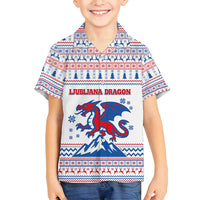 Slovenian Winter Family Matching Long Sleeve Bodycon Dress and Hawaiian Shirt Ljubljana Dragon with Nordic Snowflakes and Alpine Vibes