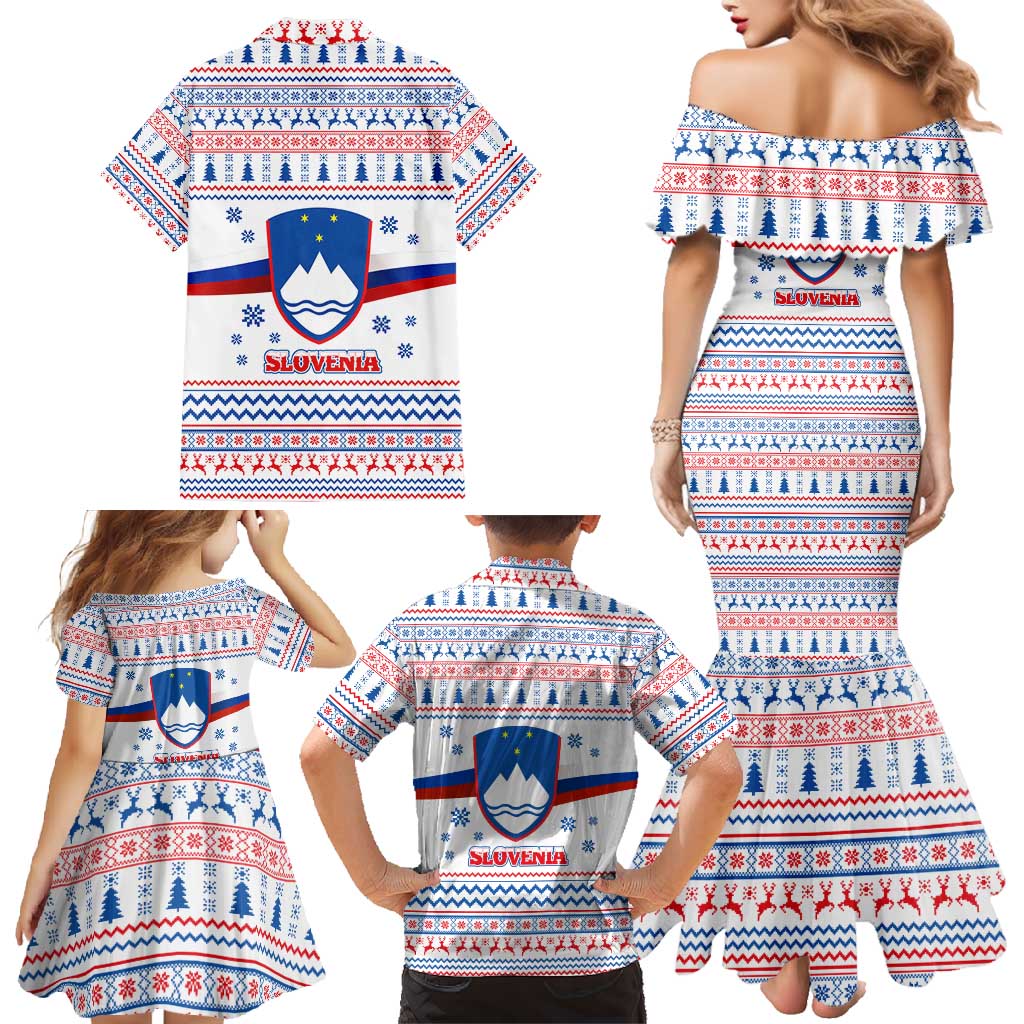 Slovenian Winter Family Matching Mermaid Dress and Hawaiian Shirt Ljubljana Dragon with Nordic Snowflakes and Alpine Vibes