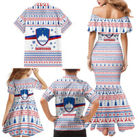 Slovenian Winter Family Matching Mermaid Dress and Hawaiian Shirt Ljubljana Dragon with Nordic Snowflakes and Alpine Vibes