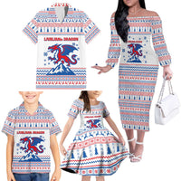 Slovenian Winter Family Matching Off The Shoulder Long Sleeve Dress and Hawaiian Shirt Ljubljana Dragon with Nordic Snowflakes and Alpine Vibes