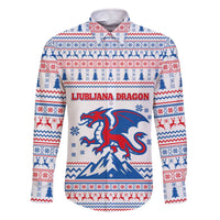 Slovenian Winter Family Matching Off The Shoulder Long Sleeve Dress and Hawaiian Shirt Ljubljana Dragon with Nordic Snowflakes and Alpine Vibes