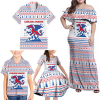 Slovenian Winter Family Matching Off Shoulder Maxi Dress and Hawaiian Shirt Ljubljana Dragon with Nordic Snowflakes and Alpine Vibes