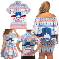 Slovenian Winter Family Matching Off Shoulder Short Dress and Hawaiian Shirt Ljubljana Dragon with Nordic Snowflakes and Alpine Vibes
