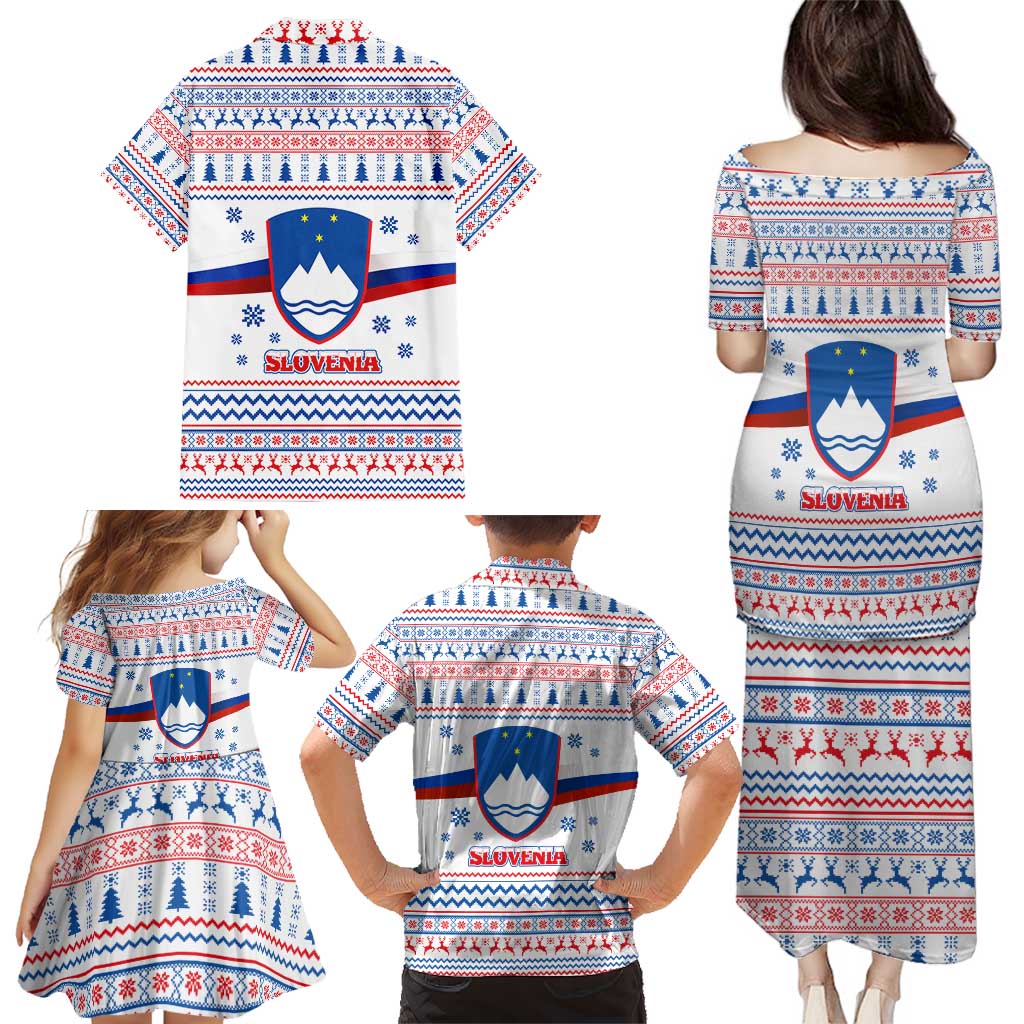 Slovenian Winter Family Matching Puletasi and Hawaiian Shirt Ljubljana Dragon with Nordic Snowflakes and Alpine Vibes