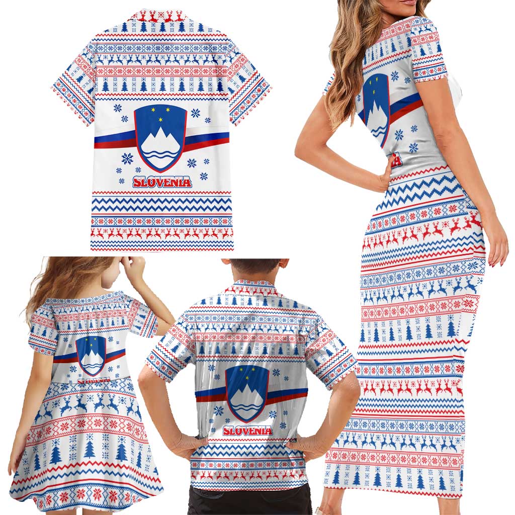 Slovenian Winter Family Matching Short Sleeve Bodycon Dress and Hawaiian Shirt Ljubljana Dragon with Nordic Snowflakes and Alpine Vibes