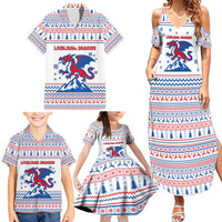 Slovenian Winter Family Matching Summer Maxi Dress and Hawaiian Shirt Ljubljana Dragon with Nordic Snowflakes and Alpine Vibes