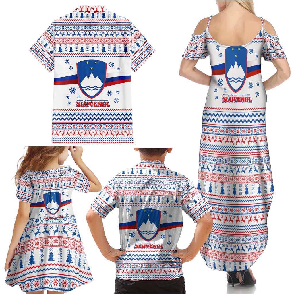 Slovenian Winter Family Matching Summer Maxi Dress and Hawaiian Shirt Ljubljana Dragon with Nordic Snowflakes and Alpine Vibes