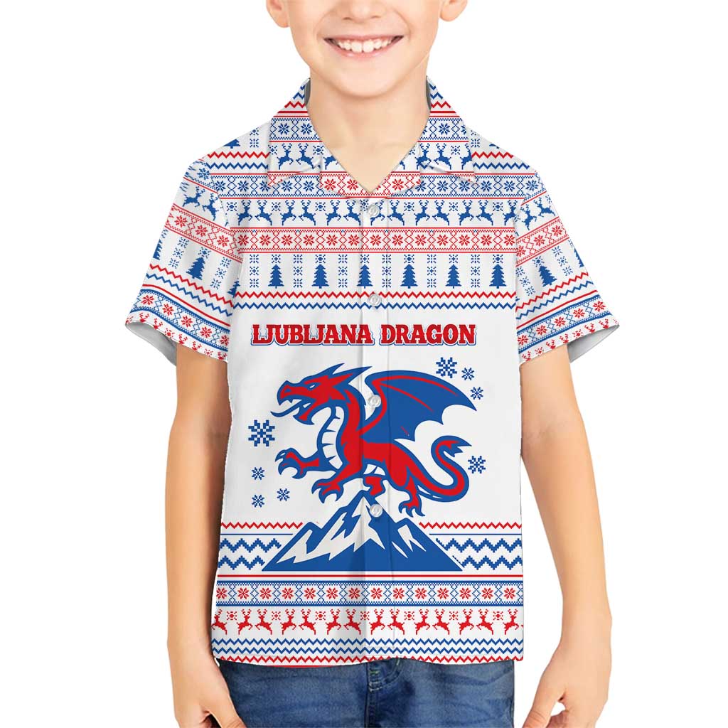 Slovenian Winter Family Matching Tank Maxi Dress and Hawaiian Shirt Ljubljana Dragon with Nordic Snowflakes and Alpine Vibes