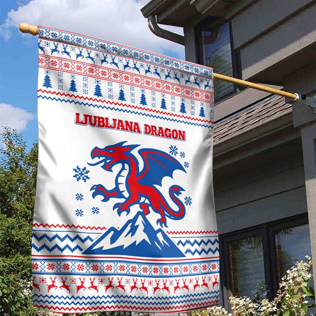 Slovenian Winter Garden Flag Ljubljana Dragon with Nordic Snowflakes and Alpine Vibes