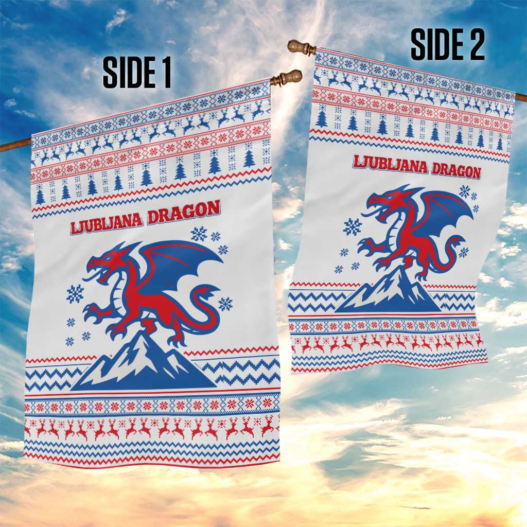 Slovenian Winter Garden Flag Ljubljana Dragon with Nordic Snowflakes and Alpine Vibes