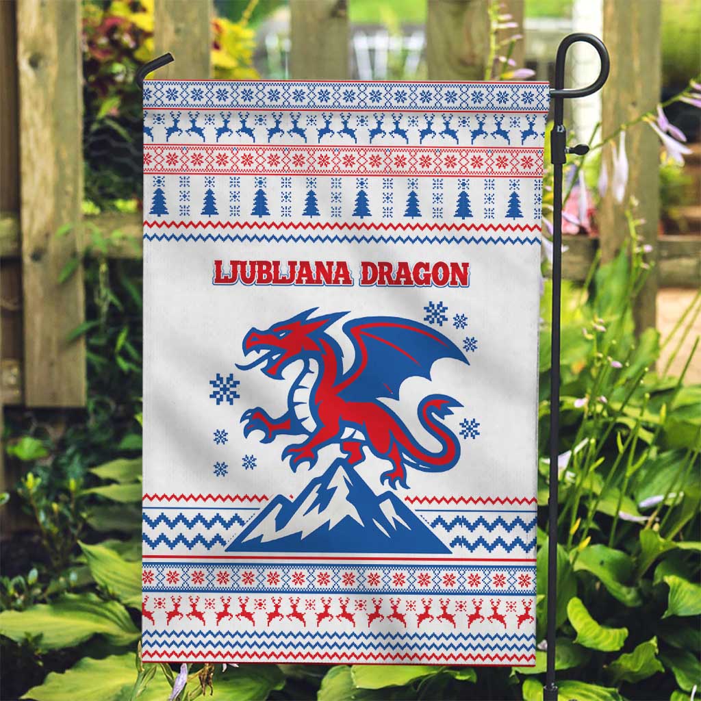 Slovenian Winter Garden Flag Ljubljana Dragon with Nordic Snowflakes and Alpine Vibes