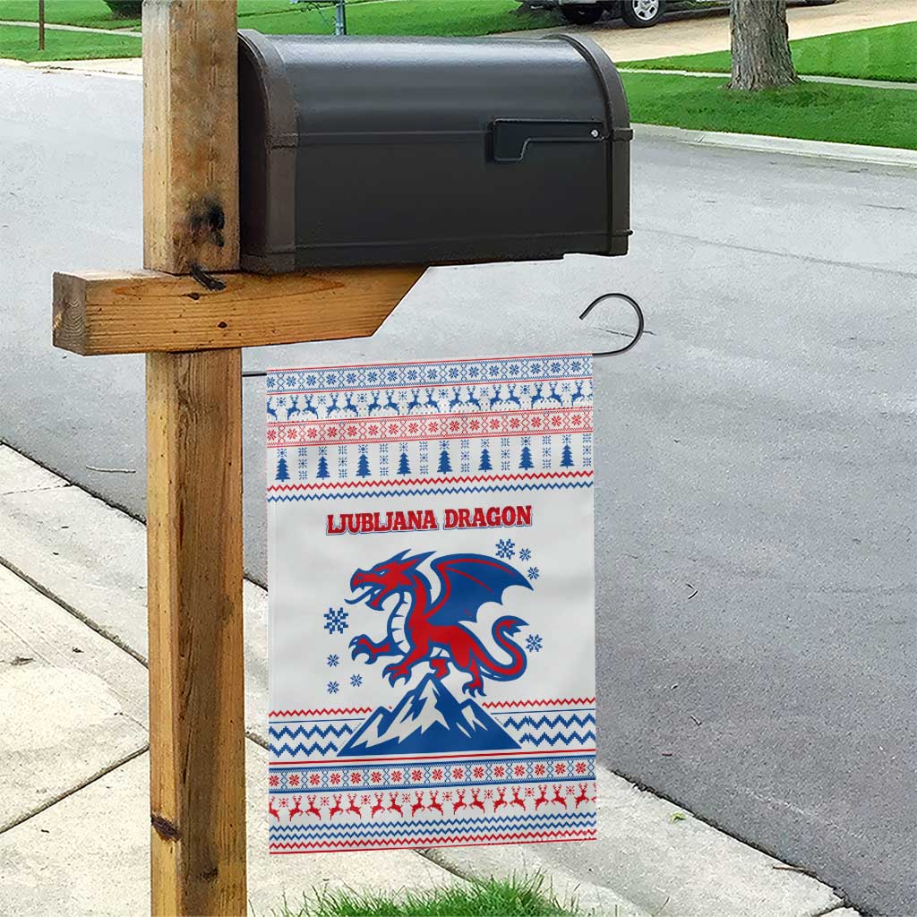 Slovenian Winter Garden Flag Ljubljana Dragon with Nordic Snowflakes and Alpine Vibes